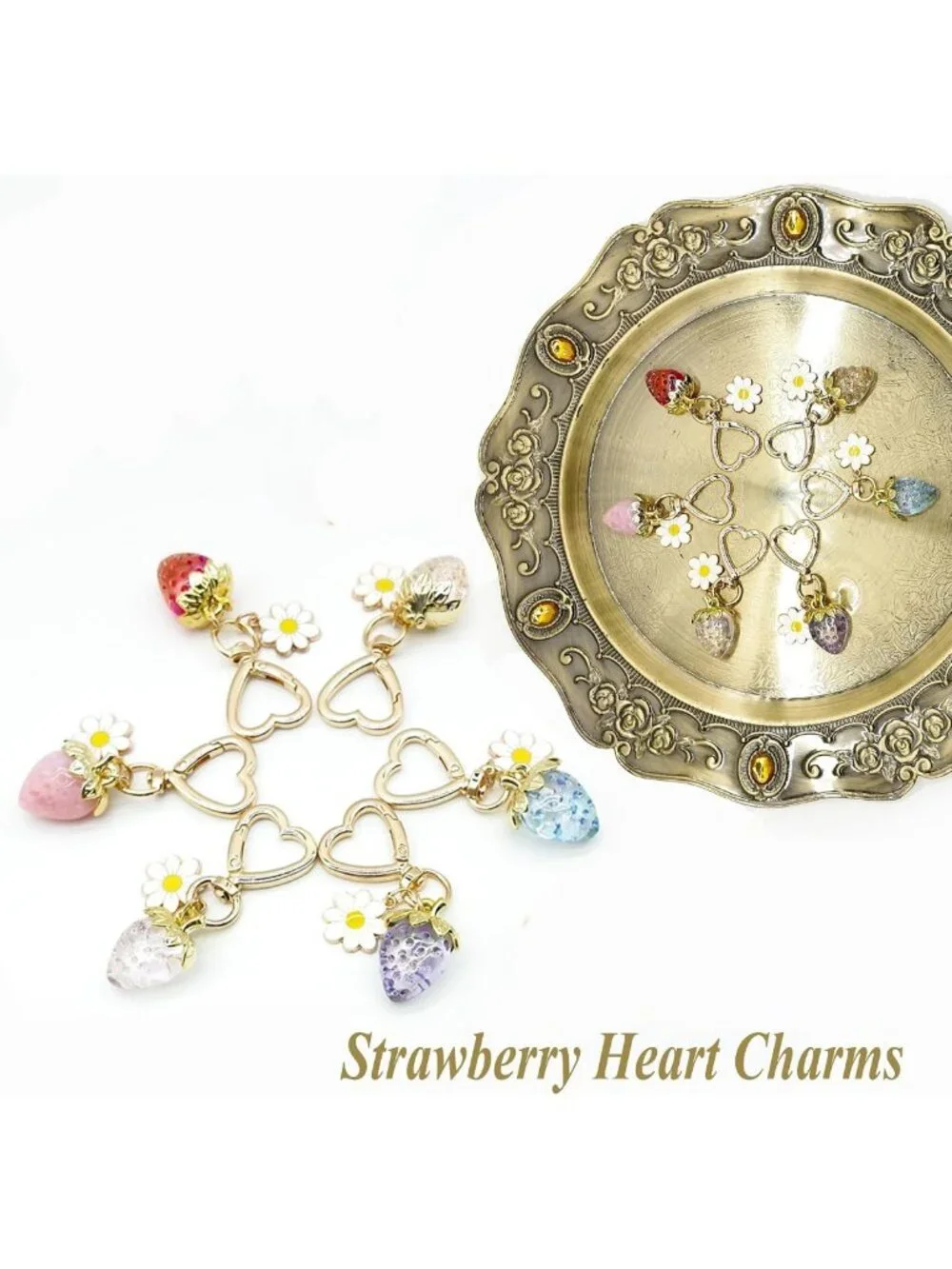 12 Pack Strawberry Keychains & Heart Bee Charms, 18 Daisy Flower Bag Charms